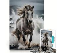 Cheval Blanc galopant à Travers Les Vagues de l'océan Puzzle de 1000 pièces Jeu créatif et d'habileté Emboîtement Parfait Aucune pièce détachée Activité de Partage et de complicité avec Les Proches