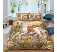 Cheval Blanc galopant dans Le désert Housse De Couette Cacti Fleurs and Daisies Parure De Lit 3 Pièces en Microfibre 3D Motif Imprimé avec Taies d'oreiller pour Adultes Enfants Double(200x200cm)