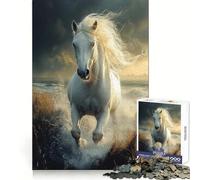 Cheval Blanc galopant dans l'eau Puzzle de 1000 pièces pour Adultes Sharp Memory Évasion sereine Bords Nets (50x75cm)