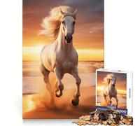 Cheval Blanc galopant sur la Plage Puzzle 1000 pièces pour Adultes Réflexion, entraînement, évasion sereine, Bords Nets, Cadeau créatif (50x75cm)