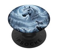 Cheval Blanc Lune Forêt d'hiver Étalon Mystique PopSockets PopGrip Adhésif