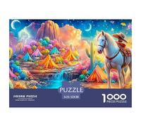 Cheval Blanc près des tentes dans Le désert Vivant Puzzle De 1000 Pièces Horse Jeu Classique pour Enfants Et Adultes, Recyclé 52x38cm/1000pcs