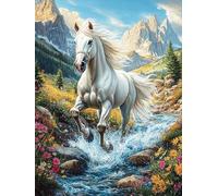 Cheval Blanc ruisseau 500 Pièces Puzzle Créatif en Carton Rigide sans Déformation Animaux de Paysage Naturel Difficulté Moyenne Activité Manuelle Loisir Créatif Cadeau Créatif Anniversaire 500 PCS