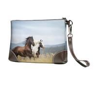 Cheval Blanc,Sacs à Main en Cuir PU pour Femmes, Pochette à Fermeture éclair, Portefeuille, Sac à Main avec dragonne