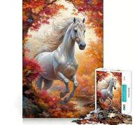 Cheval Blanc Sauvage en Automne Puzzle de 1000 pièces Jeu de réflexion Amusant Pièces précises et sans Couture Passe-Temps Fascinant pour Les Moments de détente (38x26cm)