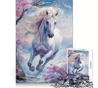 Cheval Blanc Sauvage en Hiver Puzzle de 1000 pièces pour Adolescents Pensée Claire, Engagement Doux, Assemblage Ferme, Joli Cadeau (50x75cm)