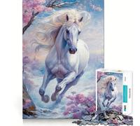 Cheval Blanc Sauvage en Hiver Puzzle de 1000 pièces pour Adultes Entraînement cérébral ludique Pièces Robustes et aux découpes nettes Activité apaisante pour Une Pause mentale (38x26cm)