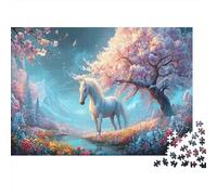Cheval Blanc sous l'arbre de Fleur de Cerisier Puzzle 1000 Pièces Faune Sauvage pour Adultes Anti-Stress 52x38cm/1000pcs