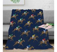 Cheval Course Vintage 3D Imprimé Blanket Microfibre Décor Maison Équestre Throw Blanket Canapé Chambre Adulte 40x50(100x130cm)