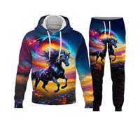 Cheval d’équitation Sweat à Capuche imprimé en 3D et Joggings Femmes/Hommes Ensemble 2 pièces Automne Hiver Pull Survêtement Ensemble