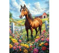 Cheval dans la Ferme Fleurie 1000 Pièces Puzzle Famille en Carton Rigide Mythes fantastiques Cuento De Hadas Difficulté Moyenne Activité Familiale Anti-Stress Loisir Créatif Idée Cadeau