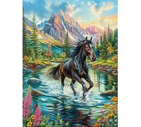 Cheval dans la rivière 300 Pieces Casse-tête pour Ado en Carton Haute Densité Épais Peinture à l'huile Animaux et Plantes Facile Débutant Jeu De Société Soirée Entre Amis Cadeau Fête des Pères 300 P