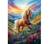 Cheval dans Une Prairie Fleurie au Coucher de Soleil Puzzles 1000 Pièces pour Adultes Educa Moderne Décoration Intérieure Relaxant Famille Jeu De Réflexion Cadeau De Fête 1000 PCS