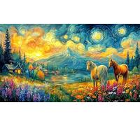 Cheval d'automne près d'une cabane Rustique Puzzle 1000 pièces - DéFi éduchatiF Difficile pour Adultes Activité à Domicile 38x26/1000pcs