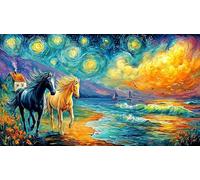 Cheval d'automne tirant Une charrette à bûches Puzzle 1000 pièces en Papier recyclé - Jeu éduchatiF & Détente Activité à Domicile pour Adultes 75x50/1000pcs