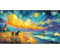 Cheval d'automne tirant Une charrette à bûches Puzzle pour Adultes 1000 pièces en Papier recyclé - Activité à Domicile & Cadeau Amusant pour Adultes 38x26/1000pcs