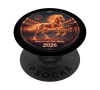 Cheval de feu révolutionnaire Dynamique 2026 - Design du Nouvel an Lunaire PopSockets PopGrip Adhésif