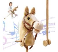Cheval de loisir sur un bâton, cheval en bâton avec effets sonores réalistes en peluche 39 de haut, passe-temps d'Halloween avec roues et poteau en bois, poignée antidérapante, jouet pour enfants, ca