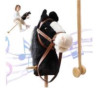 Cheval de loisir sur un bâton, cheval en bâton avec effets sonores réalistes en peluche 39 de haut, passe-temps d'Halloween avec roues et poteau en bois, poignée antidérapante, jouet pour enfants, ca