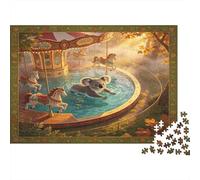 Cheval de Manège Scène au Coucher du Soleil Puzzle 1000 Pièces Papier pour Adultes Détente Concentration Jeu en Famille Décoration Cadeau 70x50cm/1000pcs