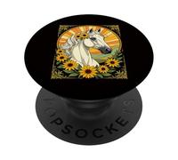 Cheval de Race et Fleurs Susan aux Yeux Noirs PopSockets PopGrip Adhésif