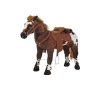 HomCom Cheval en peluche debout Sons hennissement/galop, selle, étriers 85Lx28lx60H Marron/Blanc