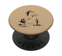 Cheval du désert de l'Arizona et Cactus Saguaro - Beige PopSockets PopGrip Adhésif
