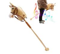 Cheval en Bois avec Son réaliste, Peluche Cheval en Bois de 100 cm avec Roues, Jouet d'équitation Amusant pour Enfant et Tout-Petits