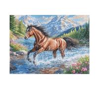 Cheval en Course Ruisseau Faune Sauvage Nature Sauvage Rural Puzzle 500 Pièces pour Adultes Agréable Amusant Et Relaxant Parfait pour Passe Temps Et Hobby 500 PCS（52×38cm）
