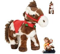Cheval en peluche électrique à pois, poney interactif à pois marron et blanc, selle rouge douce et adorable avec une cloche verte, jouets réalistes pour animaux de compagnie pour cadeaux (1pcs)