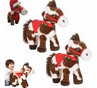 Cheval en Peluche électrique tacheté, Poney interactif Brun et Blanc tacheté avec hennissements Joyeux, Adorable Selle Rouge Douce avec Clochette Verte, Tissu Doux, pour Noël (2Sets)