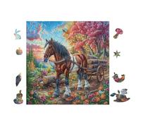Cheval et charrette 100 Pieces Casse-tête Débutant en Carton Haute Qualité Facile Apprentissage Loisir Créatif Décoration Murale Cadeau Saint Valentin 28x28cm