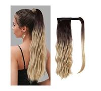 Cheval Extension 16 Inches Long Wave Ponytail Extension Magic Paste Hair Wig Blonde Heat Resistant Synthetic Wrap Around Clip in Hairpieces(NMW006-2)