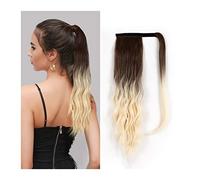 Cheval Extension 16 Inches Long Wave Ponytail Extension Magic Paste Hair Wig Blonde Heat Resistant Synthetic Wrap Around Clip in Hairpieces(NMW006-3)