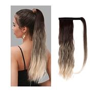 Cheval Extension 16 Inches Long Wave Ponytail Extension Magic Paste Hair Wig Blonde Heat Resistant Synthetic Wrap Around Clip in Hairpieces(NMW006-1)