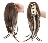 Cheval Extension Short Straight Claw Clip on Ponytail Extension with Braid Synthetic Hair with Hairpiece for Women(001)