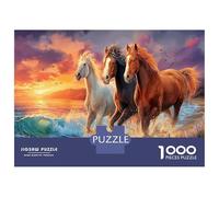 Cheval Fantastique, Puzzle de Casse-tête DIY en Papier Premium, Trois Chevaux au Coucher du Soleil, décoratif et Anti-Stress, 38x26cm/1000pcs