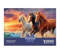 Cheval Fantasy Puzzle 1000 Pièces Carton Épais Papa Soleil couchant Beach Chevals Cadeau Relaxation Détail Précis Résistant À l'usure Impression Nette 38x26cm/1000pcs