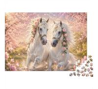 Cheval Fleur Printemps 1000pcs Mini Puzzle pour Adultes Difficile | 38x26cm Carton Décor Salon Structure Durable Cadeau Anniversaire Relaxation