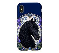 Cheval Frison Noir Art Nouveau Iris Floral Coque pour iPhone X/XS
