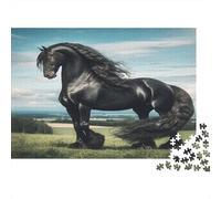 Cheval Frison Noir en Papier recyclé pour Adultes Jeu éducatif de décompression « Chien Noir se Couvrant la Gueule » (1 000 pièces 52 x 38 cm)