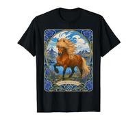 Cheval islandais Art Nouveau Paysage islandais T-Shirt Graphique avec Valeur