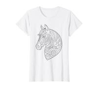 Cheval Mandala à Peindre soi-même T-Shirt Graphique avec Valeur, Femme, Blanc, S
