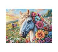 Cheval Mignon mer de Fleurs 500 Pièces Puzzle Débutant en Carton sans Déformation Facile Apprentissage Anti-Stress Passe-Temps Idée Cadeau Saint Valentin Premium 500 PCS/52×38cm