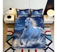 Cheval Moon Drap Housse Motif 3D Microfibre Doux Résistant Aux Rides | Couture Précise Cadeau Chambre Tissu Durable Décoration Chambre140x200x25cm