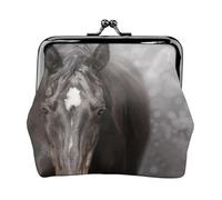 Cheval Noir au cœur,Porte-Monnaie en Cuir PU, Petit Portefeuille, Pochette à Monnaie avec Fermoir Baiser