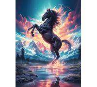 Cheval Noir avec des joyaux 1000 Pièces Puzzle Collectionneur en Carton Rigide sans Déformation Animal Sauvage et Animal de Compagnie Haute Difficulté Niveau Expert Décoration Murale Cadeau Fête 1000