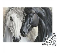 Cheval Noir Blanc Coffret Puzzle 1000 Pièces Papier Écologique pour Seniors, Puzzle Entraînement Cérébral, Puzzle De Voyage, Cadeau De Noël Idéal pour Grand-Parents 70x50cm/1000pcs