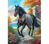 Cheval Noir Courant 300 Pieces Casse-tête Expert Confirmé en Carton Épais Rigide Contes de fées Animaux Sauvages fantastiques Très Difficile Niveau Expert Motif Complexe Cadeau Anniversaire Premium