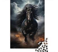 Cheval Noir Courant Puzzle 1000 Pièces Papier Puzzle pour Adultes Scène Animale Dynamique Concentration Détente Activité Familiale Décoration Maison Cadeau 38x26cm/1000pcs